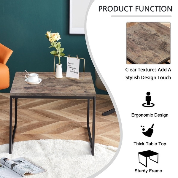 Square Coffee Table, 22.8 inch Industrial Cocktail Table, Large Accent Center Table Table Wood Tabletop with Metal Frame