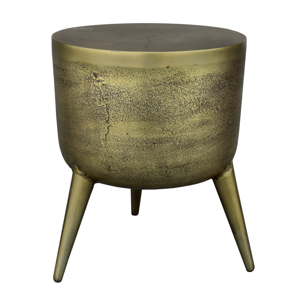 16 Inch Classic Vintage Round 3 Legs Decorative Aluminum Side End Table, Djembe Drum Shape, Antique - 13 L x 13 W x 16 H