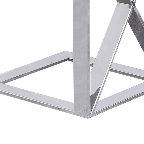 22 Inch Metal X Frame Glass Top Side Table, Silver