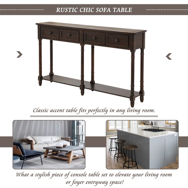 Console Table Sofa Table Easy Assembly With Two Storage Drawers And Bottom Shelf For Living Room, Entryway