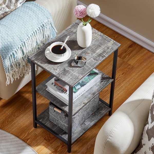 Set of 2 End Table With Wood Storage Shelf, 3-Tier Bedside Sofa Side End Table Storage Display Shelf