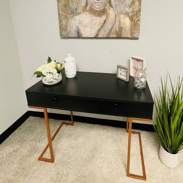 Boahaus Chenonceau Console Table, Black, Metal Frame, Two Drawers