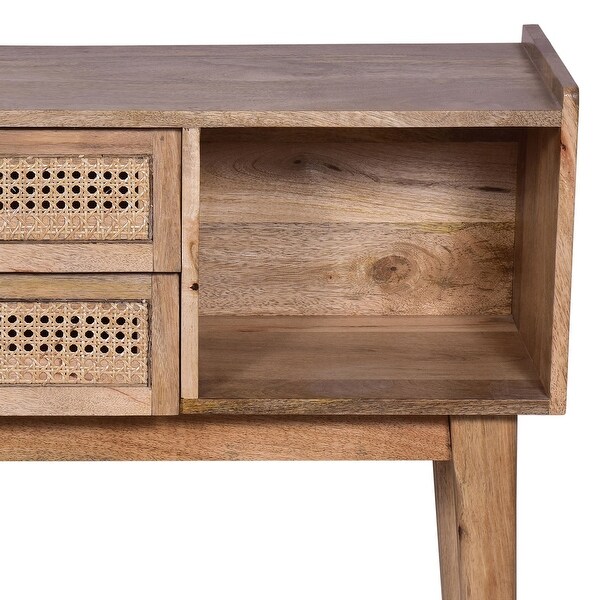 35 Inch Cottage Style, 2 Drawer Wood Rectangular Console Table, Natural Brown