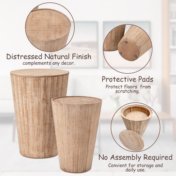 COZAYH Farmhouse Nesting Barrel Side Table, Rustic Space Saving Storage End Table Set , Natural Distressed Finish