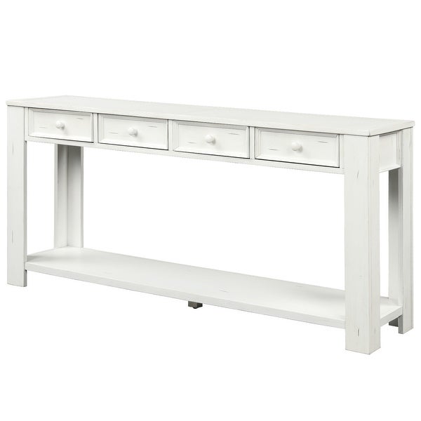 Chic Console Table Side Table with 4 Drawers and Bottom Open Shelf, Solid Wood Sofa Table Entryway Table for Entryway Living Room