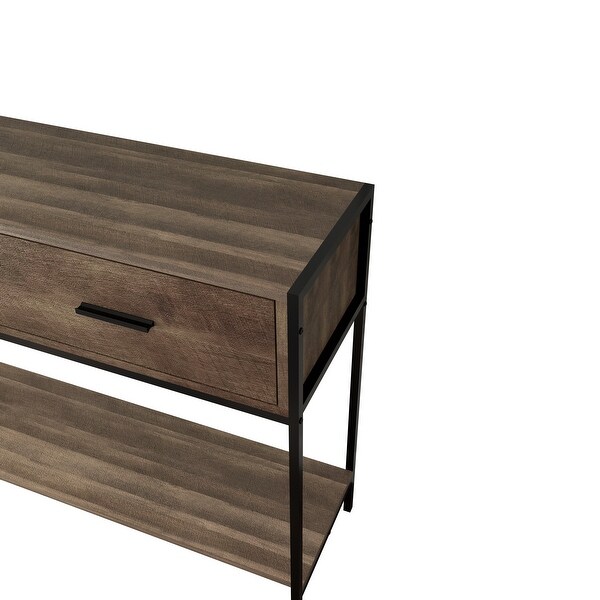 Classic Console Table with Two Top Drawers and Open Shelf,Vintage Storage with Sturdy Metal Frame