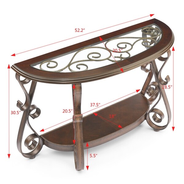 Console Table with Glass Table Top and Powder Coat Finish Metal Legs for Living Room Bedroom ,Dark Brown