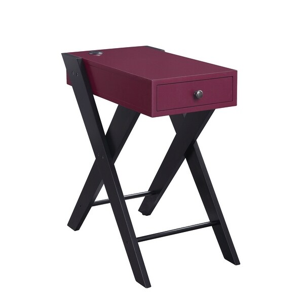 Fierce Side Table (USB Charging Dock) , Wooden Top Drawer with X-Shape Leg