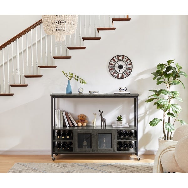 54.3''W X 15.7''D X 40.6''H Bar Cabinet, Console Table with Shelves and Wheel