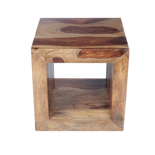 Cube Shape Rosewood Side Table With Cutout Bottom, Brown - 16 H x 16 W x 16 L Inches