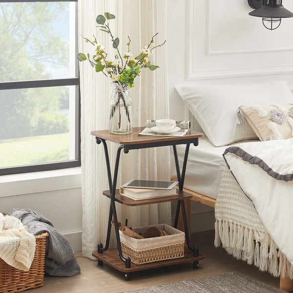 VECELO Modern 3-tier Side Table/End Table, X-cross Metal Frame Storage Shelf - (Set of 2)