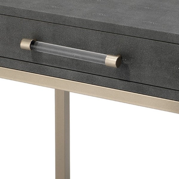 Side Table with One Drawer and Metal Base, Gray