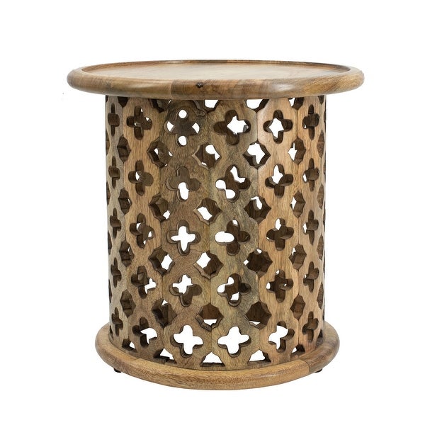 18, 16 Inch Side Tables, Mango Wood, Quatrefoil Design, Set of 2, Brown