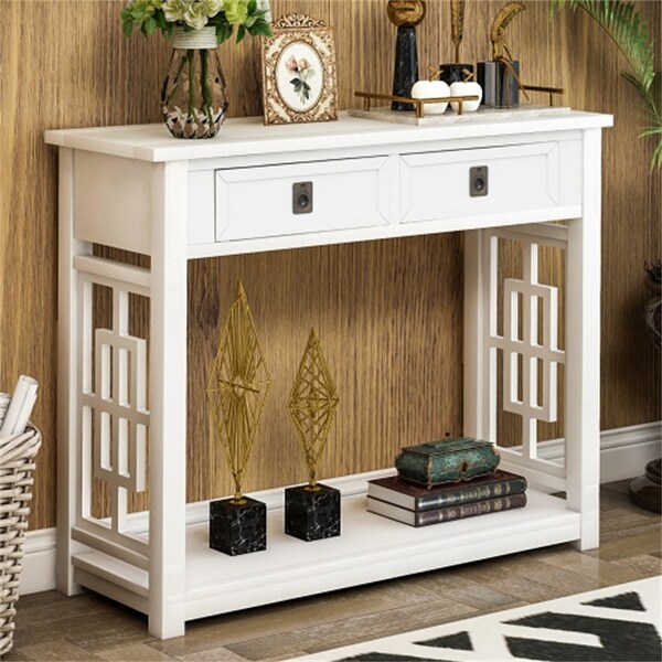 Console Table with 2 Drawers and Bottom Shelf,Accent Sofa Table