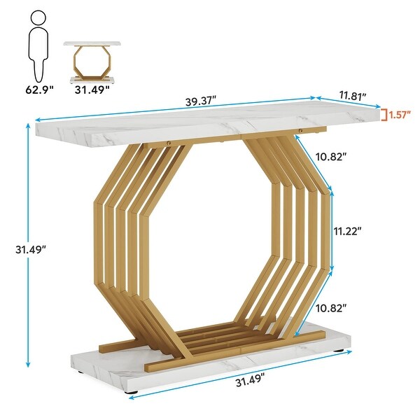 Gold Console Table, Faux Marble Entryway Table Narrow Sofa Table, 40 Inch Modern Accent Table Entrance Table for Living Room