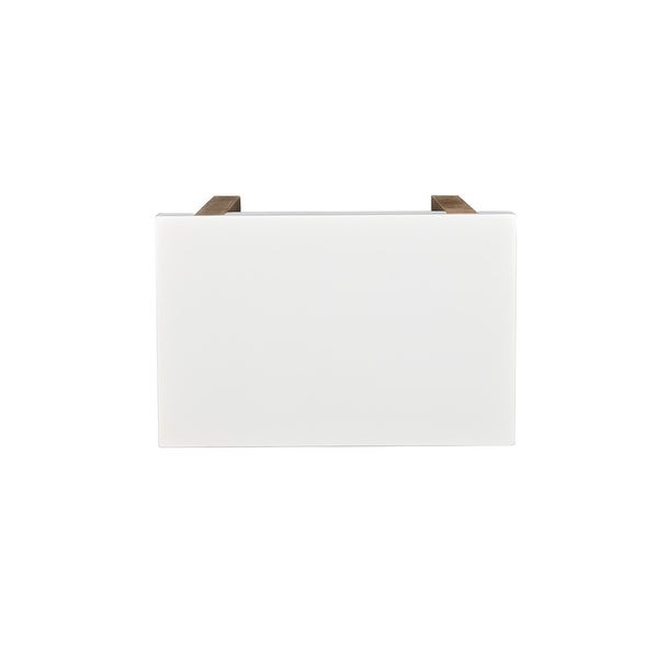Kerry 20 Inch Rectangular End Side Table, Mango Wood, Sled Base, Glossy White, Natural Brown