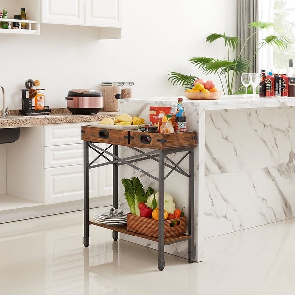 VECELO, (Set of 2) Industrial Console Table with 2 Storage Trays