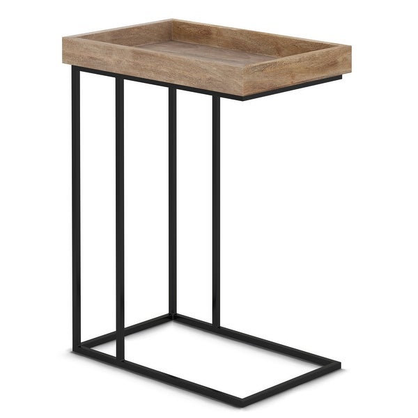 WYNDENHALL Matty SOLID MANGO WOOD and Metal 18 inch Wide Rectangle Industrial C Side Table in Natural, Fully Assembled