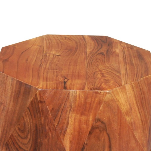 Bon 22 Inch Artisanal End Side Table, Multifaceted Solid Acacia Wood, Octagon Top, Warm Brown