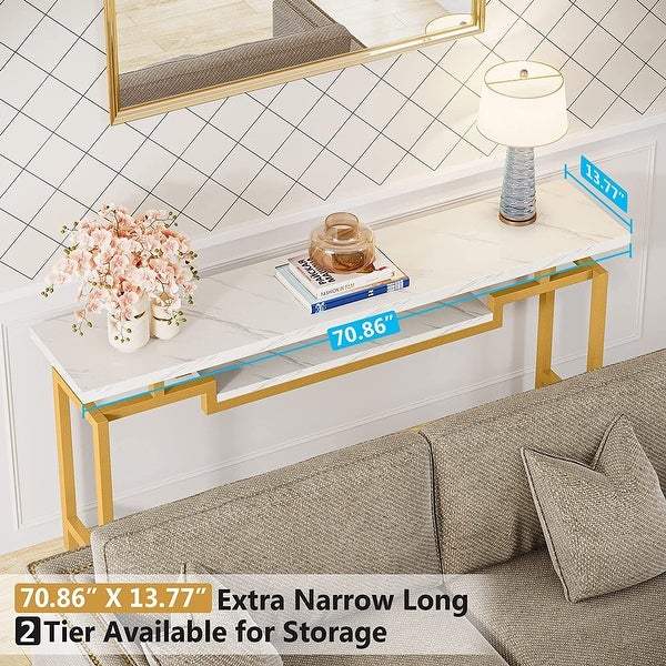 70.9 inch Console Table, Narrow Long Behind Sofa Table with 2 Ties for Entryway, Hallway, Living Room, Rustic Brown