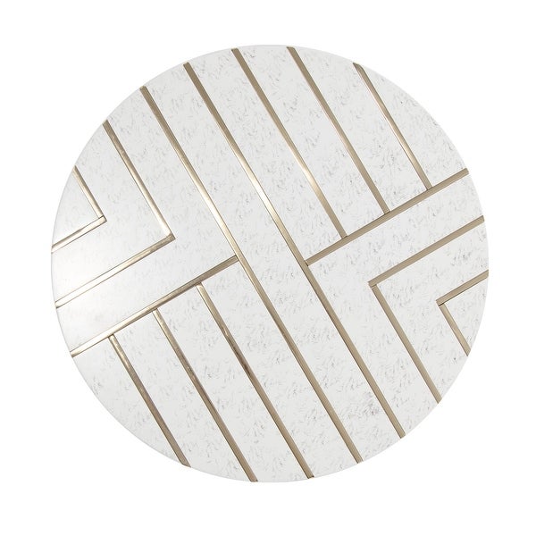 Adore Decor Amari Round Side Table, Brass Inlay Top with Solid Wood Legs, Living Room Accent Furniture, Fully Assembled, White