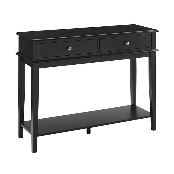 （Exquisite Preference）Black Console Table with 2 Drawers and Open Shelf, Farmhouse Small Entry Table, 39
