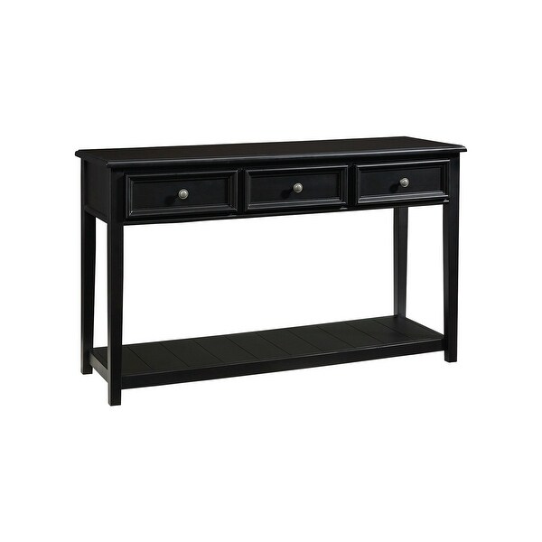 Billy 50 Inch Sofa Console Table, 3 Drawers and Plank Style Shelf, Black