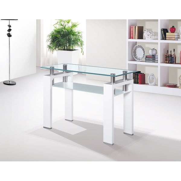 Tempered Glass Top Rectangular Double-Layer Console Table with MDF Legs, For Living Room, Foyer Console Table