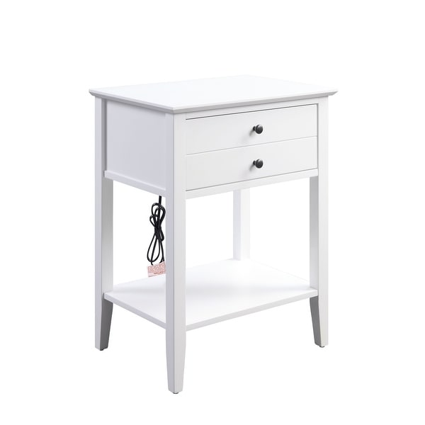 Grardor Side Table (USB Charging Dock) with 1 Drawer and 1 Open Compartment, Gray