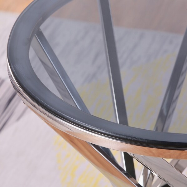 Round Glass Top Side Table with Stainless Steel Frame for Living Room, Modern Spiral Center Table Small Coffee Table End Table