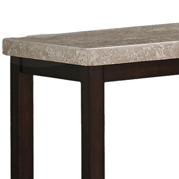 Wood and Marble Console Table with Open Shelf, Brown and Gray