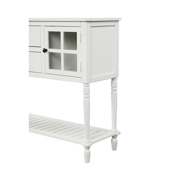 Sideboard Console Table with Bottom Shelf, Farmhouse Wood/Glass Buffet Storage Cabinet Living Room