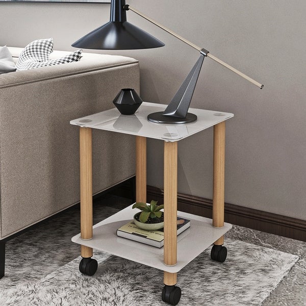 2-Tier Glass Metal Side Table with Storage Shelve, 2-Piece