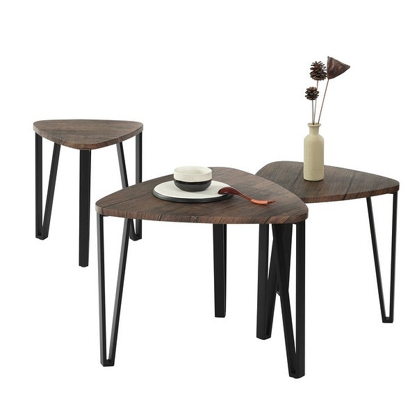 Stacking Side Table Set of 3, Nesting Triangle End Coffee Tables, Vintage Brown