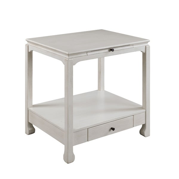 Transitional Accent Table Side Table, Antique White Finish