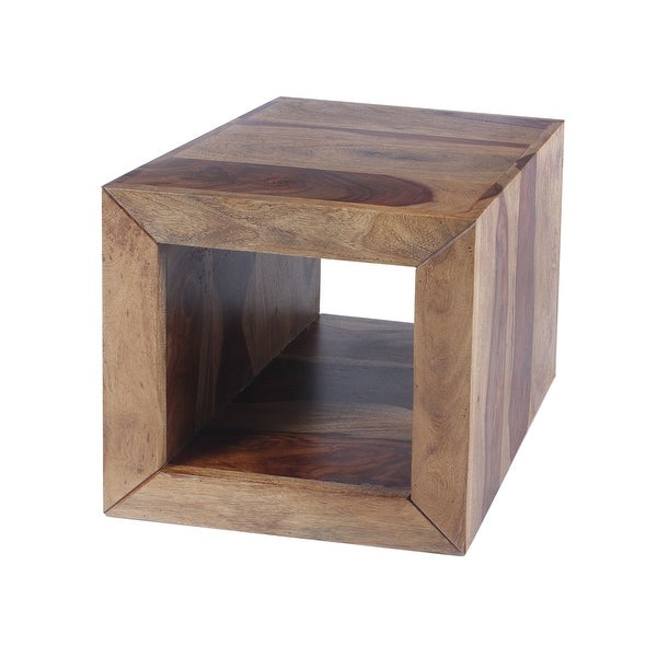 Cube Shape Rosewood Side Table With Cutout Bottom, Brown - 16 H x 16 W x 16 L Inches