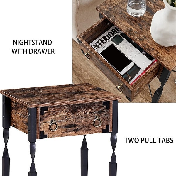 Taomika Nightstand with Drawer Modern End/Side Table, Rustic Brown, Set of 1/2/3