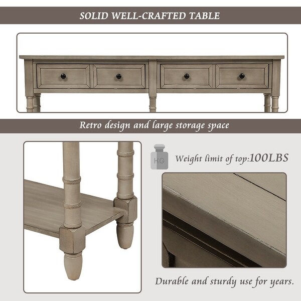 Console Table Sofa Table Easy Assembly with Two Storage Drawers and Bottom Shelf for Living Room, Entryway (Grey Wash)