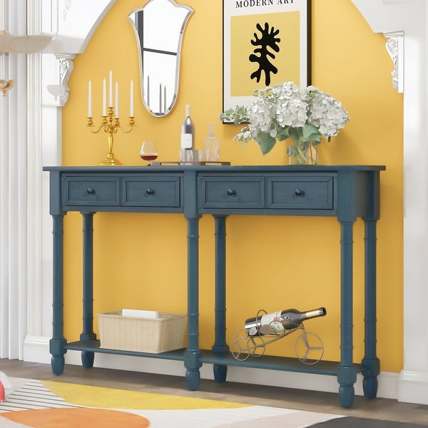 Console Table Sofa Table with Two Storage Drawers and Bottom Shelf for Living Room, Entryway