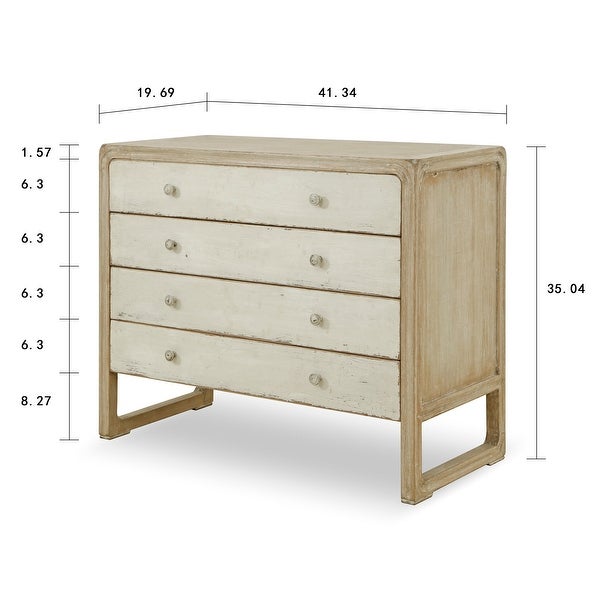 Artissance Reclaimed Wood Peking Side Table With 4 Drawers and Antique Off White Finish, 35 Inch Tall