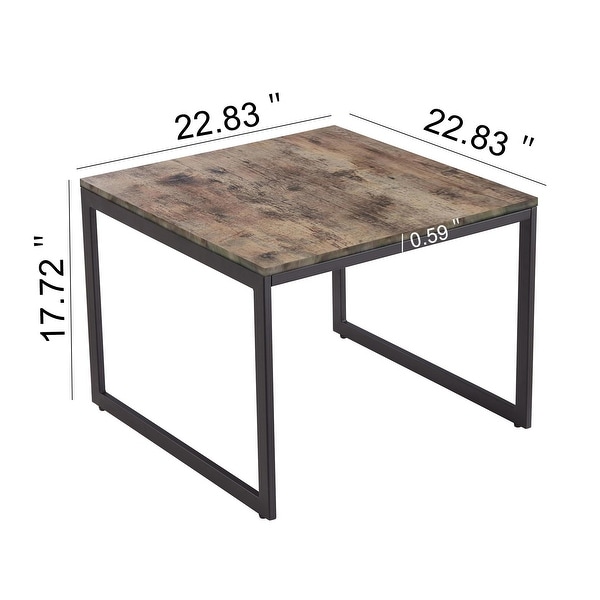 Square Coffee Table, 22.8 inch Industrial Cocktail Table, Large Accent Center Table Table Wood Tabletop with Metal Frame