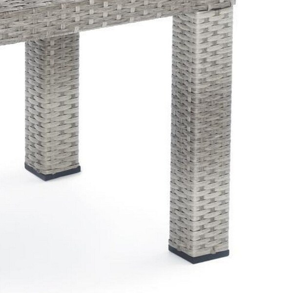 Max 20 Inch Outdoor Side Table, Gray Faux Wood Frame, Woven Resin Wicker - 19 H x 20 W x 20 L Inches