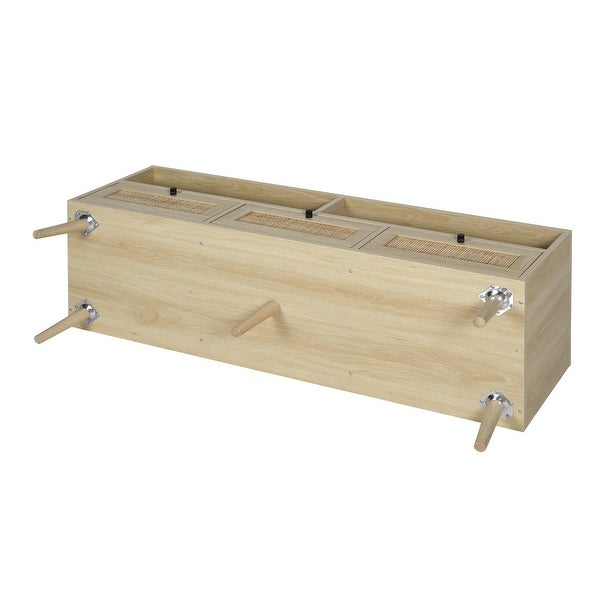 Rattan TV Stand with Solid Wood Feet, TV Console Table for Living Room, Natural
