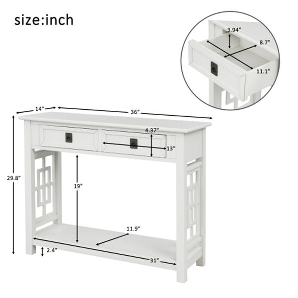 Console Table with 2 Drawers and Bottom Shelf,Accent Sofa Table