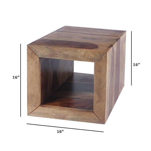 Cube Shape Rosewood Side Table With Cutout Bottom, Brown - 8' x 10'