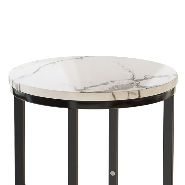 Round End Side Table with Faux Marble Top and Metal Frame for Living Room Bedroom Balcony Small Space Modern Home Decor,Set of 2