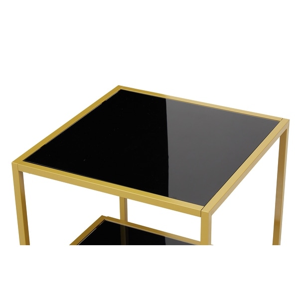 Kinbor Modern Glass End Table, Square Side Table w/ Open Storage Shelf, Tempered Glass Top, Small End Tables for Living Room
