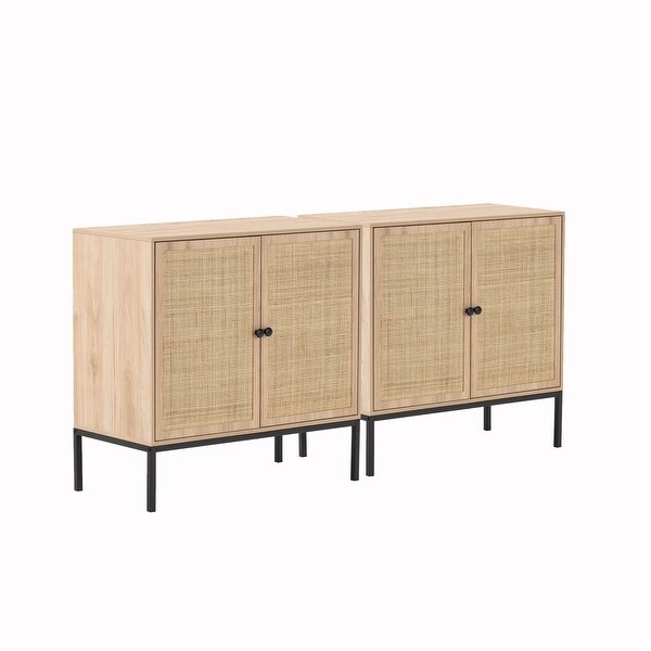 Set of 2 Rolland A Console Table Side Table with Rattan Door,Foyer Sofa Table Narrow for Entryway, Living Room, Hallway - 31.75