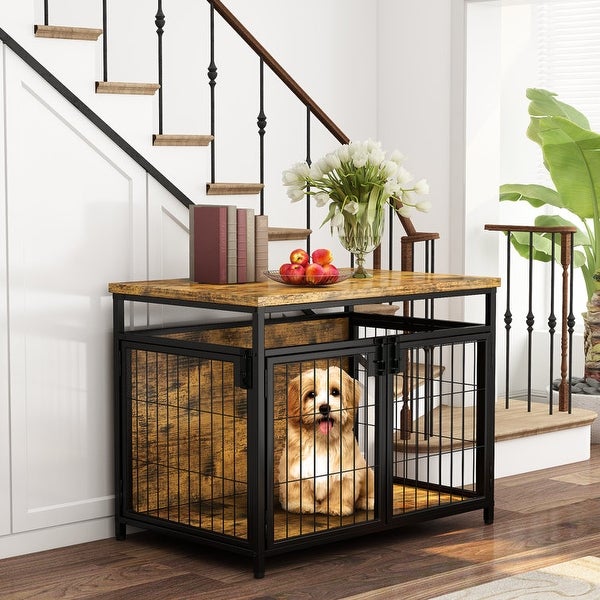 Furniture Style Dog Crate End Table, Pet Kennels Three Doors Dog House Indoor Use for Small Dogs