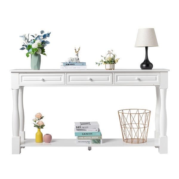 Sofa Table with Storage Drawers and Bottom Shelf, Wood Console Table